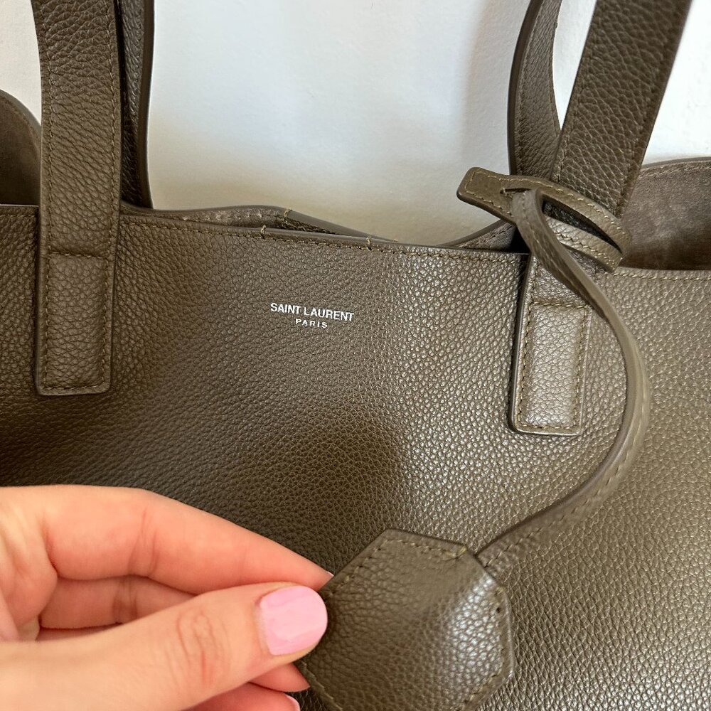 Saint Laurent Bold Shopping Bag With Zipped Pouch Leather Khaki Purse - Picture 3 of 16